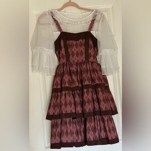 Charming Pink and Brown Dress with White Undershirt